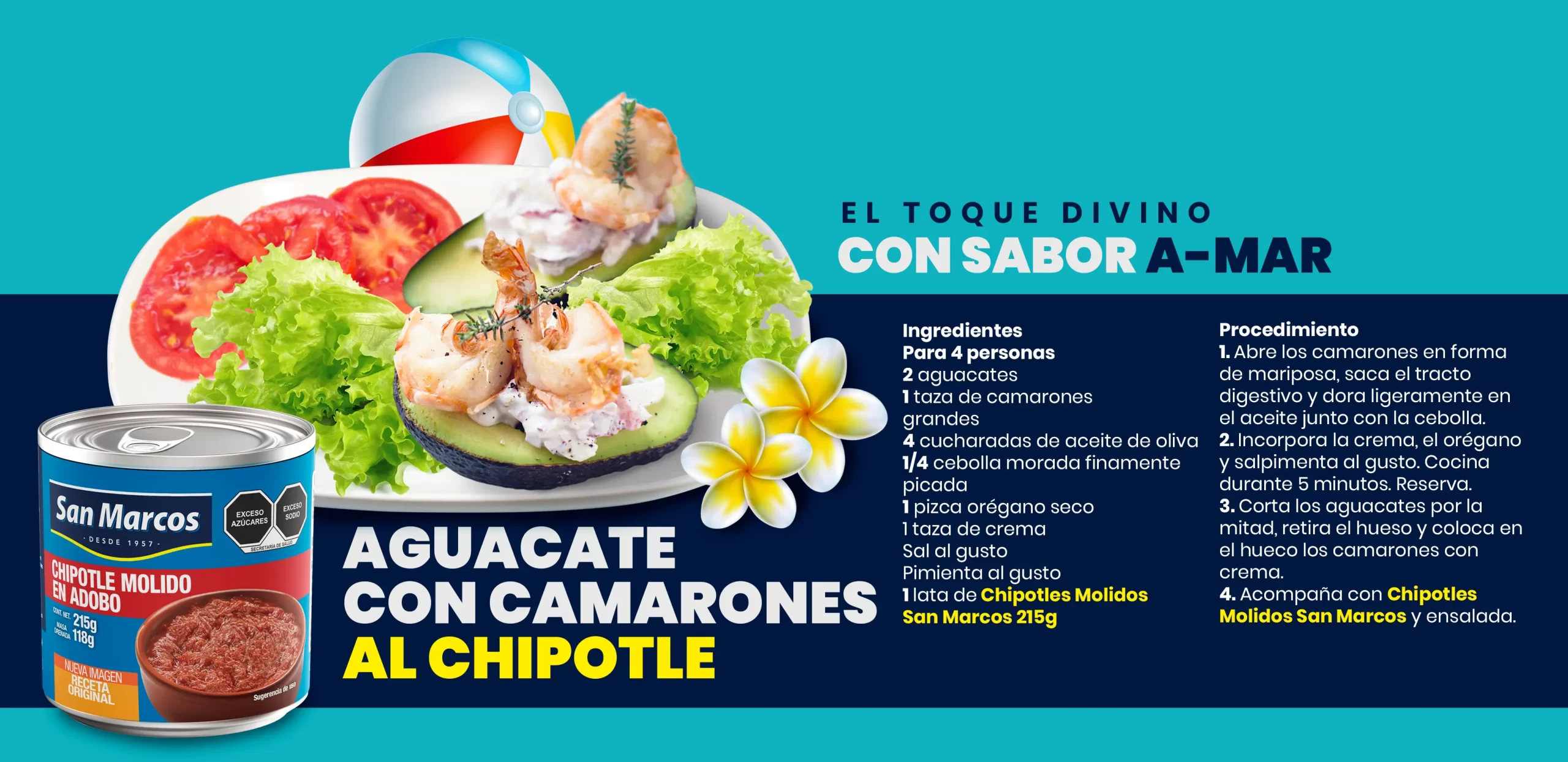 Aguacate con camarones al chipotle